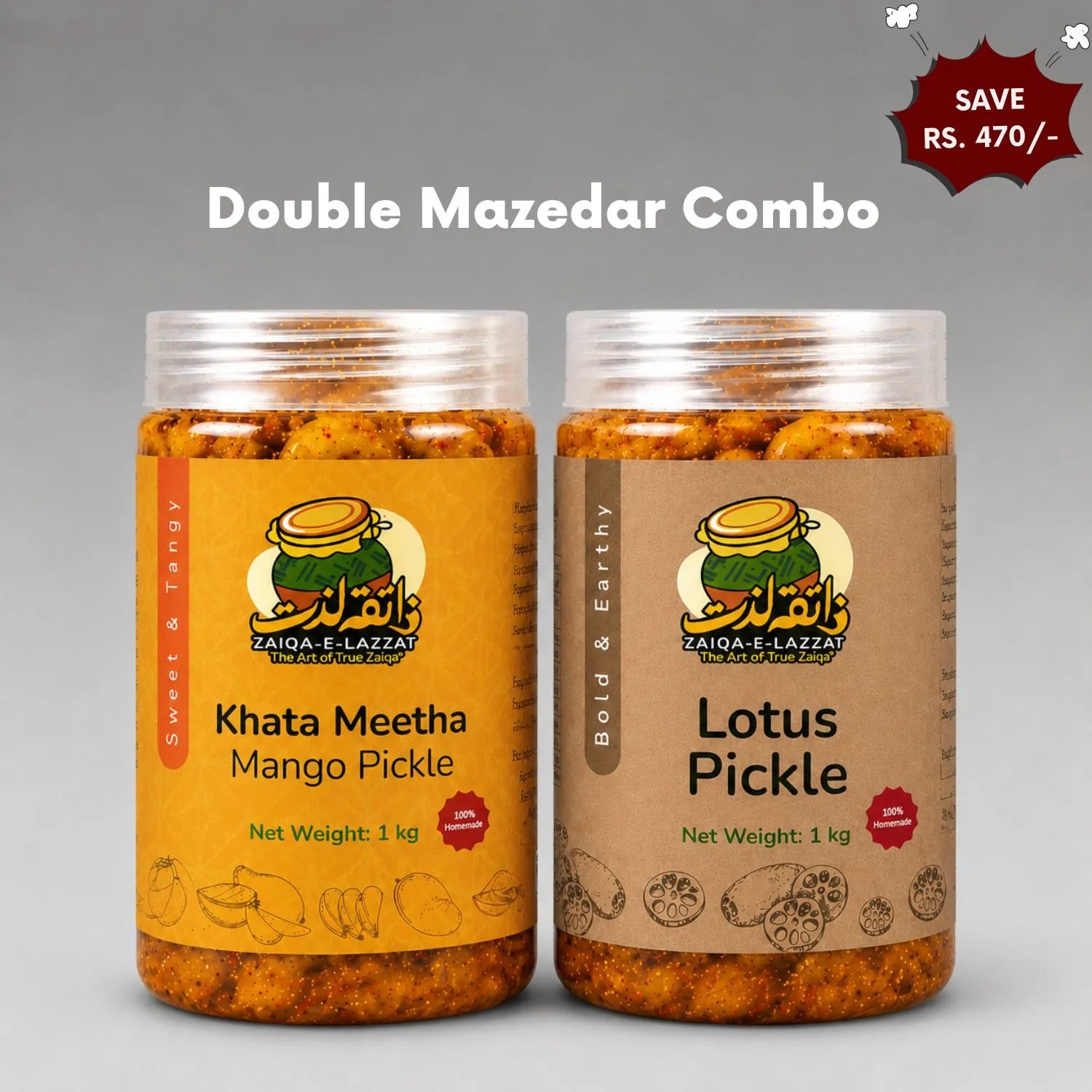 Double Mazedar Combo – Khata Meetha Mango Pickle & Lotus Pickle