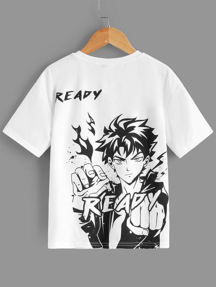 Ready Anime Fighter Graphic Print White T-Shirt