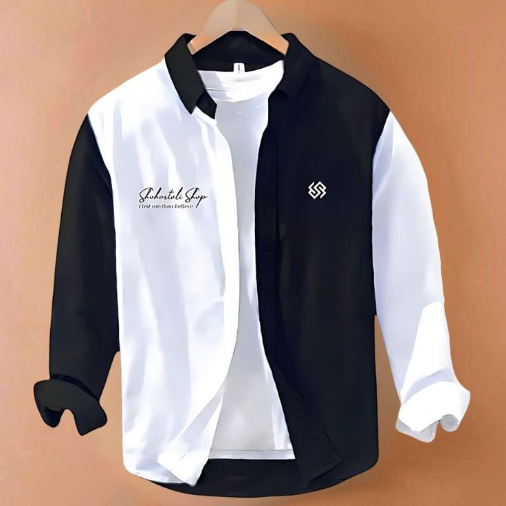 Men's Black & White Color Block Casual Shirt