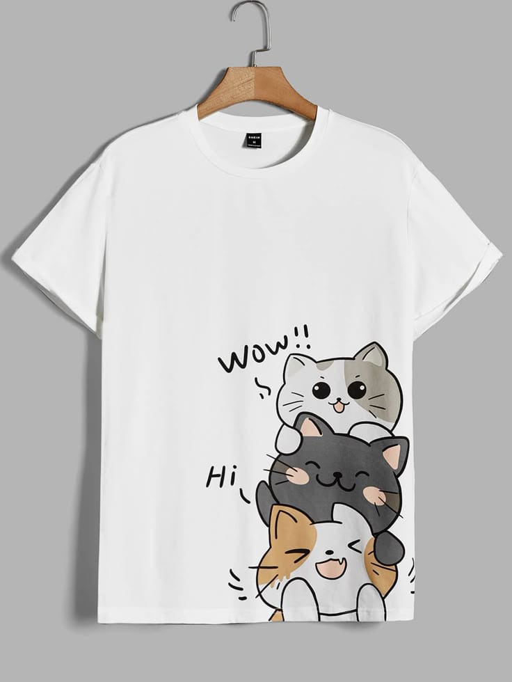 Cute Kawaii Cat Trio Graphic T-Shirt